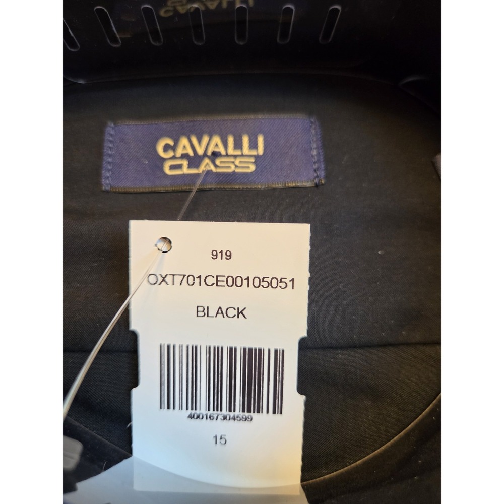 Cavalli Class Men's Long Sleeve Logo Dress Shirt Slim Fit Black Sz 15 NEW! $350 - Picture 7 of 9